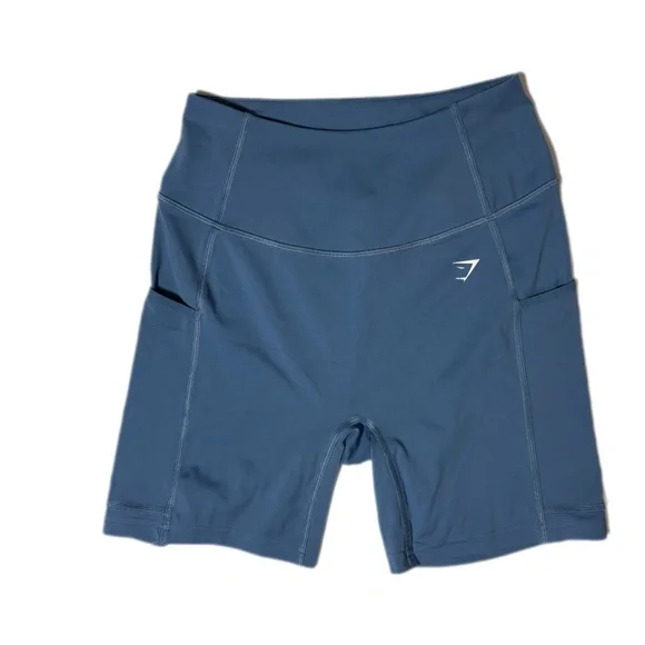 Gymskark Women’s Sz M Hight Waisted Biker Shorts Side Pockets Light Blue - Picture 5 of 8